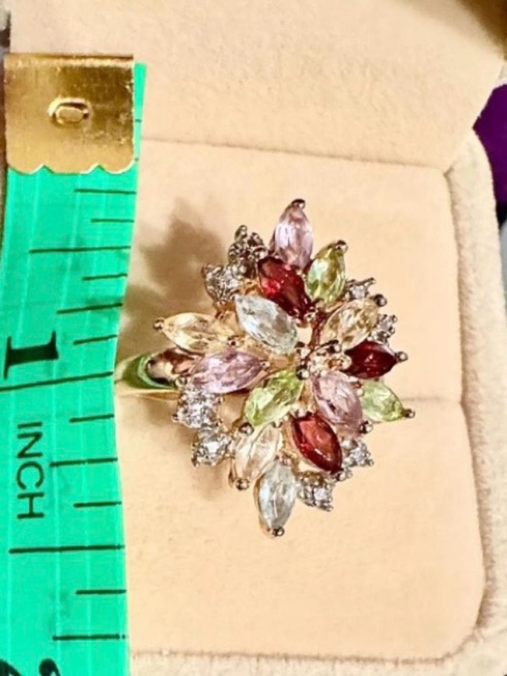 NWOT Vintage 14k Gold Over .925 Amethyst Blue Topaz Citrine Starburst Ring 7 3/4